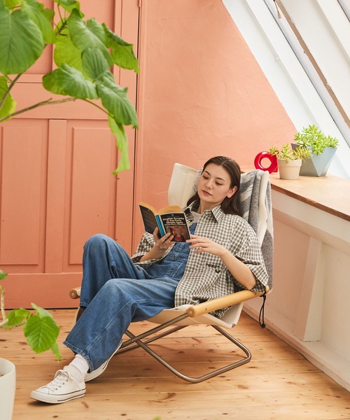 THE CRAFT CREW PRODUCTS（ザクラフトクループロダクツ）の「ビッグシルエット ドローコード ミニチェック レギュラーカラー半袖シャツ【THE CRAFT CREW PRODUCTS】（シャツ/ブラウス・メンズ・ライトグレー/ベージュ/ネイビー/ブラック/サックスブルー/グレー・S/M/L）」の8枚目の写真