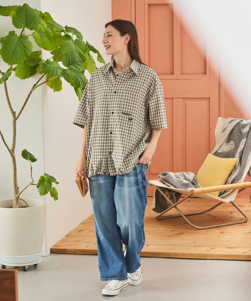 THE CRAFT CREW PRODUCTS（ザクラフトクループロダクツ）の「ビッグシルエット ドローコード ミニチェック レギュラーカラー半袖シャツ【THE CRAFT CREW PRODUCTS】（シャツ/ブラウス・メンズ・ライトグレー/ベージュ/ネイビー/ブラック/サックスブルー/グレー・S/M/L）」の10枚目の写真