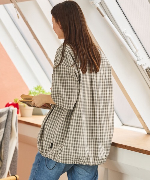 THE CRAFT CREW PRODUCTS（ザクラフトクループロダクツ）の「ビッグシルエット ドローコード ミニチェック レギュラーカラー半袖シャツ【THE CRAFT CREW PRODUCTS】（シャツ/ブラウス・メンズ・ライトグレー/ベージュ/ネイビー/ブラック/サックスブルー/グレー・S/M/L）」の12枚目の写真