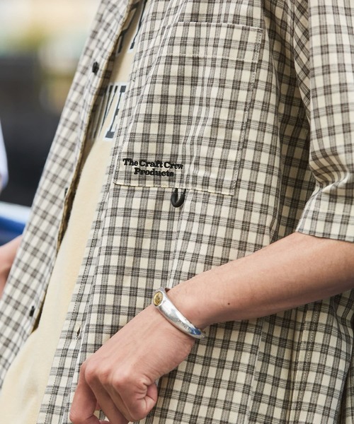 THE CRAFT CREW PRODUCTS（ザクラフトクループロダクツ）の「ビッグシルエット ドローコード ミニチェック レギュラーカラー半袖シャツ【THE CRAFT CREW PRODUCTS】（シャツ/ブラウス・メンズ・ライトグレー/ベージュ/ネイビー/ブラック/サックスブルー/グレー・S/M/L）」の19枚目の写真