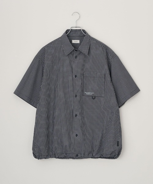 MHL. COTTON LINEN CHECK半袖シャツ ブラウン系