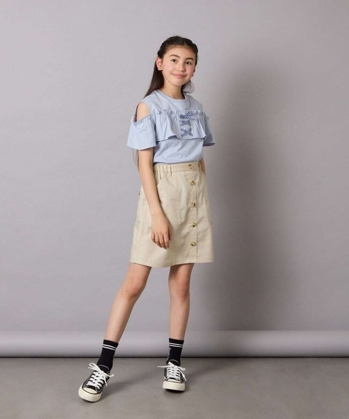 a.v.v（アーヴェヴェ）の「[160]ベイカーポケットスカート（スカート・キッズ・ダークインディゴブルー/ベージュ・160）」の12枚目の写真