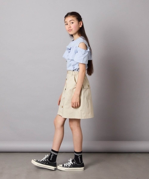 a.v.v（アーヴェヴェ）の「[160]ベイカーポケットスカート（スカート・キッズ・ダークインディゴブルー/ベージュ・160）」の17枚目の写真