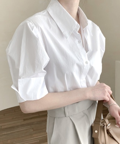 美品　マチャット ブラウス タックスリーブパフ 半袖 フリーサイズ ホワイト マチャット MACHATT ブラウス タックスリーブパフ 半袖 フリーサイズ