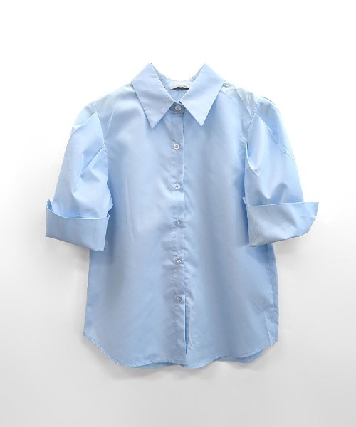 MACHATT タックスリーブパフブラウスF 半シャツ ネイビー