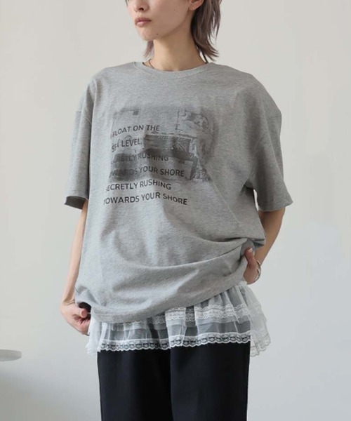 Ulysses(ユリシス)の「モノトーンプリントTシャツ(Tシャツ/カットソー・レディース・グレー/ホワイト/ブラウン/ベージュ・F)」の2枚目の写真