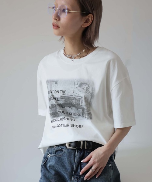 Ulysses(ユリシス)の「モノトーンプリントTシャツ(Tシャツ/カットソー・レディース・グレー/ホワイト/ブラウン/ベージュ・F)」の9枚目の写真