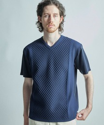 サマーニットコンビVネック半袖Tシャツ