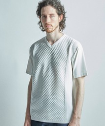 サマーニットコンビVネック半袖Tシャツ