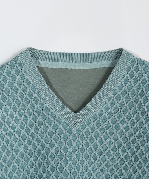 MEN'S BIGI(メンズビギ)の「サマーニットコンビVネック半袖Tシャツ(Tシャツ/カットソー・メンズ・グレー/ネイビー/ミント・02/03/04/01)」の6枚目の写真