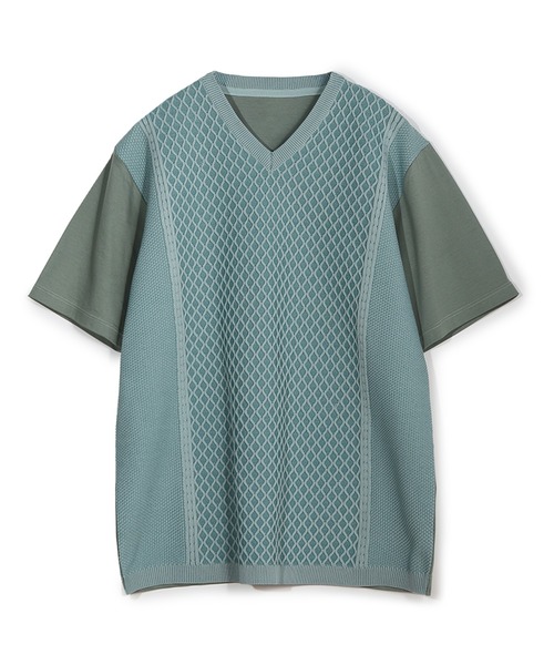 MEN'S BIGI(メンズビギ)の「サマーニットコンビVネック半袖Tシャツ(Tシャツ/カットソー・メンズ・グレー/ネイビー/ミント・02/03/04/01)」の18枚目の写真