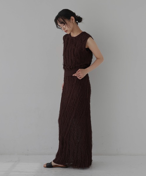 hellam（へラム）の「フリンジストレートニットスカート（スカート・レディース・アイボリー/ブラック/ブラウン/グリーン/ブラックミックス・FREE）」の18枚目の写真