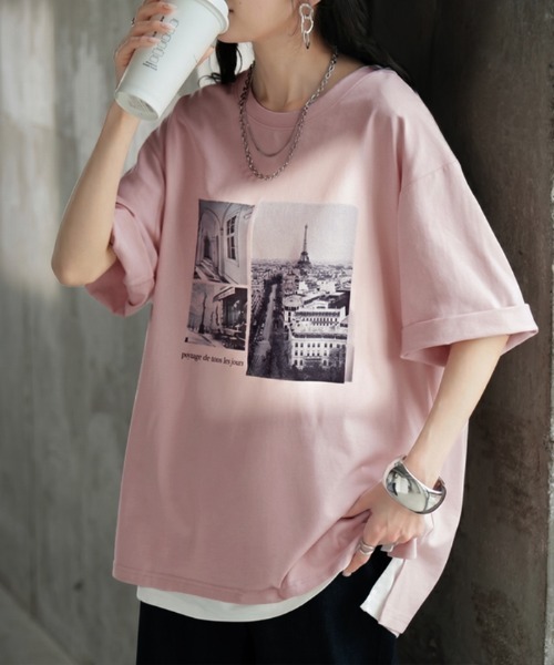 HUG.U(ハグユー)の「UVカット 接触冷感 プリントTシャツ(Tシャツ/カットソー・レディース・ライトベージュ/ブラック/ライトブルー/ダークグレー/ホワイト/ライトピンク・FREE)」の6枚目の写真