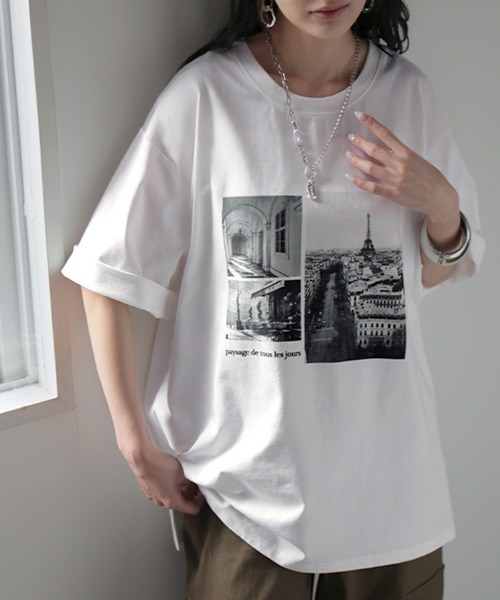 HUG.U(ハグユー)の「UVカット 接触冷感 プリントTシャツ(Tシャツ/カットソー・レディース・ライトベージュ/ブラック/ライトブルー/ダークグレー/ホワイト/ライトピンク・FREE)」の2枚目の写真