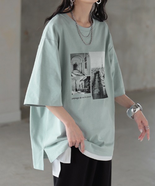 HUG.U(ハグユー)の「UVカット 接触冷感 プリントTシャツ(Tシャツ/カットソー・レディース・ライトベージュ/ブラック/ライトブルー/ダークグレー/ホワイト/ライトピンク・FREE)」の5枚目の写真