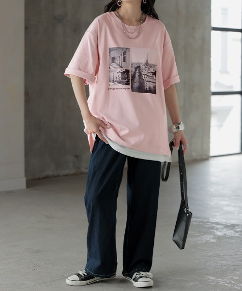 HUG.U(ハグユー)の「UVカット 接触冷感 プリントTシャツ(Tシャツ/カットソー・レディース・ライトベージュ/ブラック/ライトブルー/ダークグレー/ホワイト/ライトピンク・FREE)」の16枚目の写真