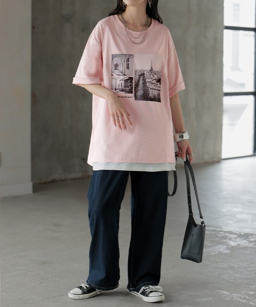 HUG.U(ハグユー)の「UVカット 接触冷感 プリントTシャツ(Tシャツ/カットソー・レディース・ライトベージュ/ブラック/ライトブルー/ダークグレー/ホワイト/ライトピンク・FREE)」の17枚目の写真