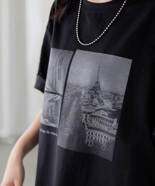 HUG.U(ハグユー)の「UVカット 接触冷感 プリントTシャツ(Tシャツ/カットソー・レディース・ライトベージュ/ブラック/ライトブルー/ダークグレー/ホワイト/ライトピンク・FREE)」の22枚目の写真