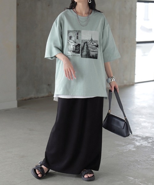 HUG.U(ハグユー)の「UVカット 接触冷感 プリントTシャツ(Tシャツ/カットソー・レディース・ライトベージュ/ブラック/ライトブルー/ダークグレー/ホワイト/ライトピンク・FREE)」の8枚目の写真