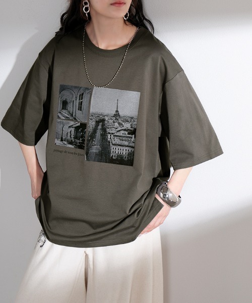 HUG.U(ハグユー)の「UVカット 接触冷感 プリントTシャツ(Tシャツ/カットソー・レディース・ライトベージュ/ブラック/ライトブルー/ダークグレー/ホワイト/ライトピンク・FREE)」の10枚目の写真