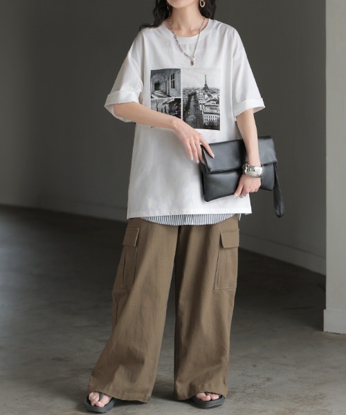 HUG.U(ハグユー)の「UVカット 接触冷感 プリントTシャツ(Tシャツ/カットソー・レディース・ライトベージュ/ブラック/ライトブルー/ダークグレー/ホワイト/ライトピンク・FREE)」の14枚目の写真