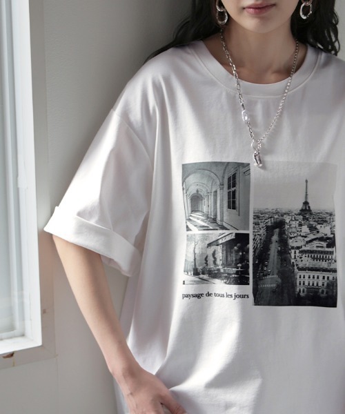 HUG.U(ハグユー)の「UVカット 接触冷感 プリントTシャツ(Tシャツ/カットソー・レディース・ライトベージュ/ブラック/ライトブルー/ダークグレー/ホワイト/ライトピンク・FREE)」の13枚目の写真
