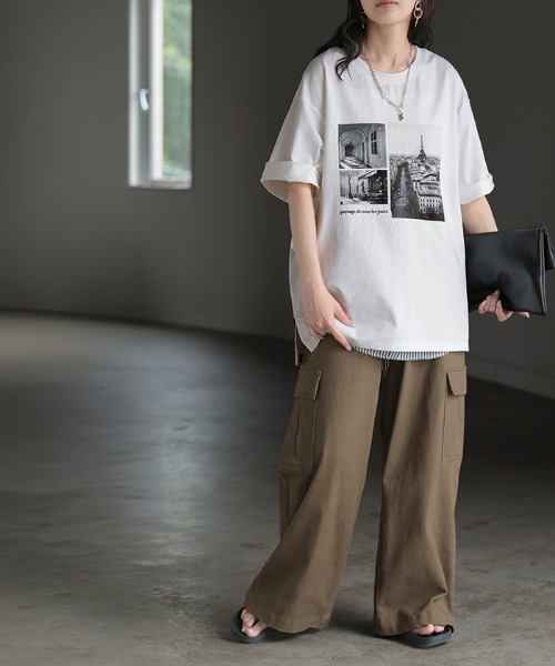 HUG.U(ハグユー)の「UVカット 接触冷感 プリントTシャツ(Tシャツ/カットソー・レディース・ライトベージュ/ブラック/ライトブルー/ダークグレー/ホワイト/ライトピンク・FREE)」の15枚目の写真