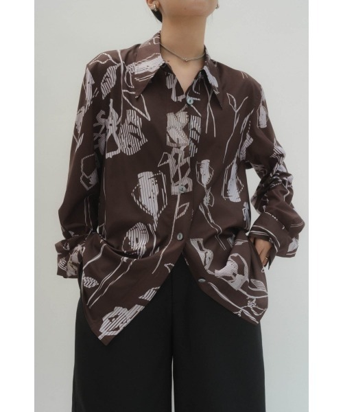 Knuth Marf◆stripe flower shirt/長袖シャツ/M/ポリエステル/BRW/km24sua07 stripe flower shirt/2color | KNUTH MARF