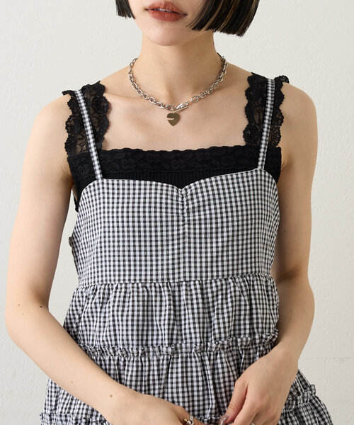 w closet(ダブルクローゼット)の「【3色展開】レースタンク(キャミソール・レディース・ブラック/オフホワイト/ベージュ・FREE)」の15枚目の写真