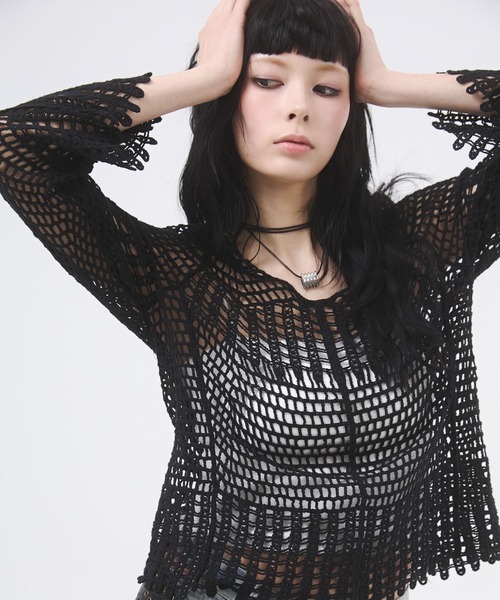 d.i.a.(ダイヤ)の「クロシェ風フレアスリーブトップス(Tシャツ/カットソー・レディース・ホワイト/ブラック・FREE)」の7枚目の写真