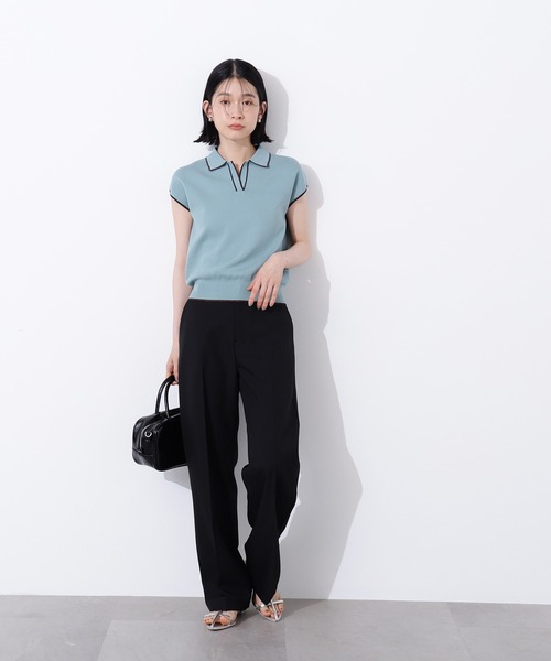 N.(N. Natural Beauty Basic)(エヌエヌナチュラルビューティーベーシック)の「ラメラインスキッパーポロニット(ポロシャツ・レディース・ネイビー/グリーン/オフホワイト・MEDIUM)」の13枚目の写真