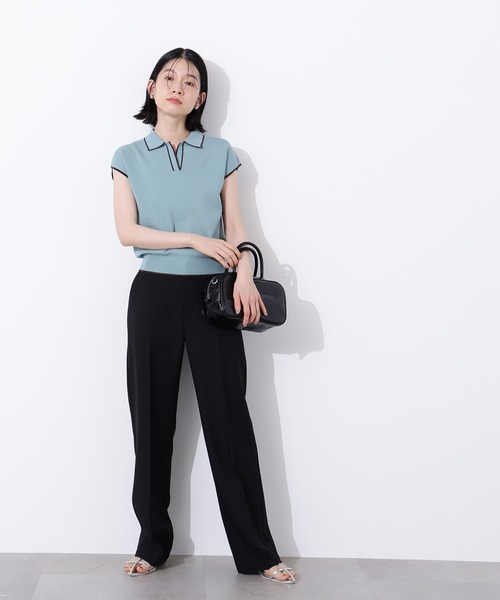 N.(N. Natural Beauty Basic)(エヌエヌナチュラルビューティーベーシック)の「ラメラインスキッパーポロニット(ポロシャツ・レディース・ネイビー/グリーン/オフホワイト・MEDIUM)」の14枚目の写真