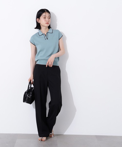 N.(N. Natural Beauty Basic)(エヌエヌナチュラルビューティーベーシック)の「ラメラインスキッパーポロニット(ポロシャツ・レディース・ネイビー/グリーン/オフホワイト・MEDIUM)」の16枚目の写真