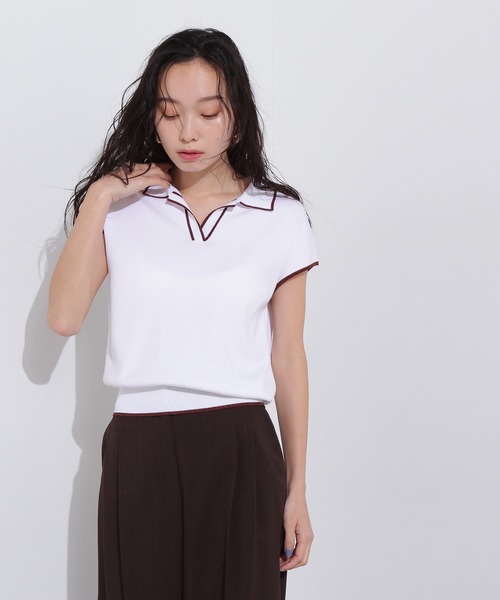 N.(N. Natural Beauty Basic)(エヌエヌナチュラルビューティーベーシック)の「ラメラインスキッパーポロニット(ポロシャツ・レディース・ネイビー/グリーン/オフホワイト・MEDIUM)」の22枚目の写真