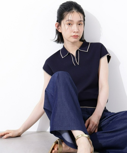 ポロシャツ ポロ ラメラインスキッパーポロニット レディース ラメラインスキッパーポロニット | N. Natural Beauty Basic