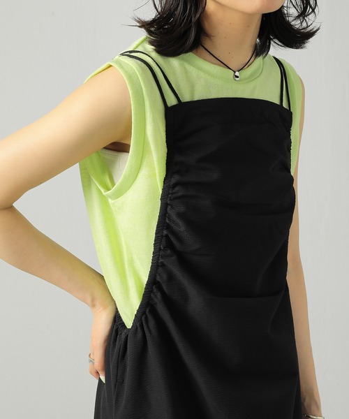 Monocoro toppi(モノコロトッピ)の「撥水加工 ライトサッカー ギャザー キャミワンピース(ワンピース・レディース・ブラウン/レッド/ブラック・フリー)」の14枚目の写真