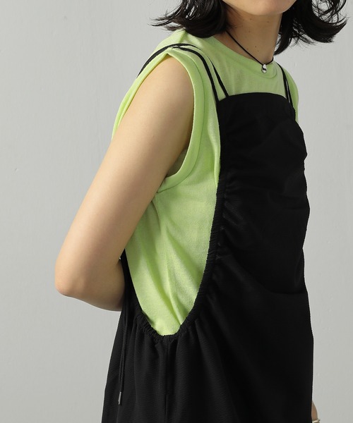 Monocoro toppi(モノコロトッピ)の「撥水加工 ライトサッカー ギャザー キャミワンピース(ワンピース・レディース・ブラウン/レッド/ブラック・フリー)」の17枚目の写真