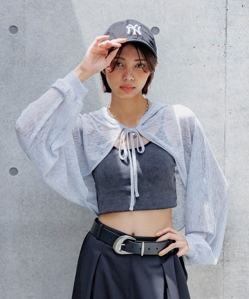 PAGEBOY(ページボーイ)の「シアーカットフードボレロ(カーディガン/ボレロ・レディース・ブルー系その他/ブラック/オフホワイト・FREE)」の22枚目の写真