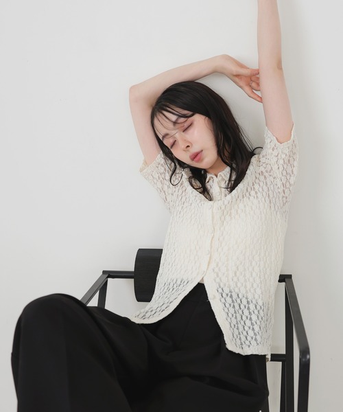 tシャツ フラワーレース半袖ポロシャツ レディース フラワーレース半袖ポロシャツ – LIAN