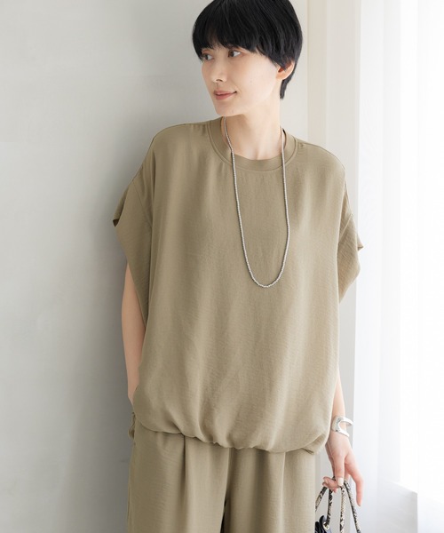 Elura（エルーラ）の「≪イージーケア・速乾≫サラサラサマーフレンチコンビTシャツ/451128（Tシャツ/カットソー・レディース・オフホワイト/ブラック/グリーン系その他/ブラウン/ライトピンク/ライトカーキ/ライトベージュ・MEDIUM/LARGE/SMALL）」の5枚目の写真
