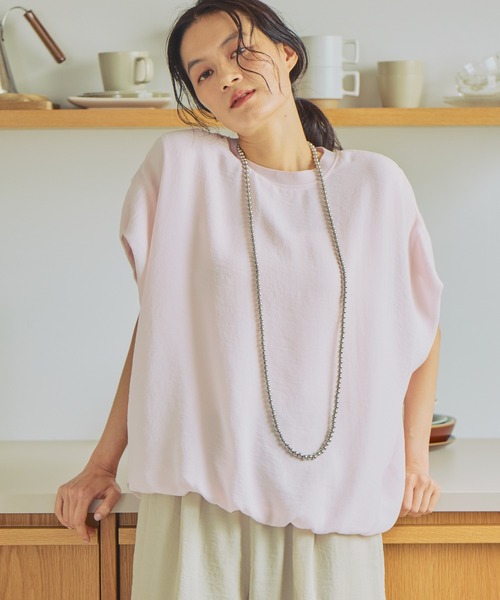 Elura（エルーラ）の「≪イージーケア・速乾≫サラサラサマーフレンチコンビTシャツ/451128（Tシャツ/カットソー・レディース・オフホワイト/ブラック/グリーン系その他/ブラウン/ライトピンク/ライトカーキ/ライトベージュ・MEDIUM/LARGE/SMALL）」の7枚目の写真
