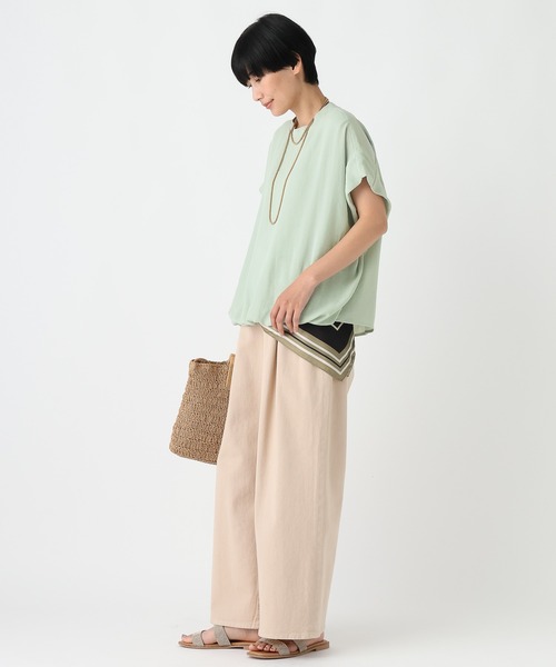 Elura（エルーラ）の「≪イージーケア・速乾≫サラサラサマーフレンチコンビTシャツ/451128（Tシャツ/カットソー・レディース・オフホワイト/ブラック/グリーン系その他/ブラウン/ライトピンク/ライトカーキ/ライトベージュ・MEDIUM/LARGE/SMALL）」の8枚目の写真