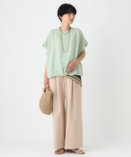 Elura（エルーラ）の「≪イージーケア・速乾≫サラサラサマーフレンチコンビTシャツ/451128（Tシャツ/カットソー・レディース・オフホワイト/ブラック/グリーン系その他/ブラウン/ライトピンク/ライトカーキ/ライトベージュ・MEDIUM/LARGE/SMALL）」の9枚目の写真