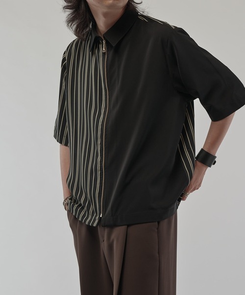 Lui's（ルイス）の「ライトウェイトエアリーZIPシャツ（シャツ/ブラウス・メンズ・ブラック/ブラック系その他/オフホワイト/ホワイト・M/S）」の4枚目の写真