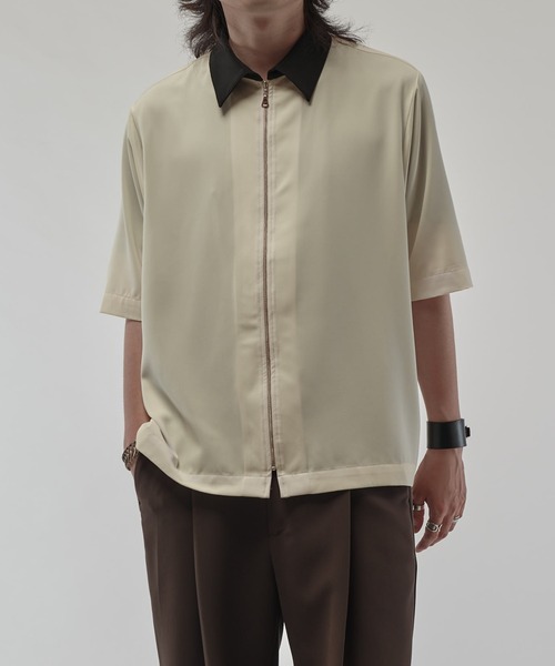 Lui's（ルイス）の「ライトウェイトエアリーZIPシャツ（シャツ/ブラウス・メンズ・ブラック/ブラック系その他/オフホワイト/ホワイト・M/S）」の2枚目の写真