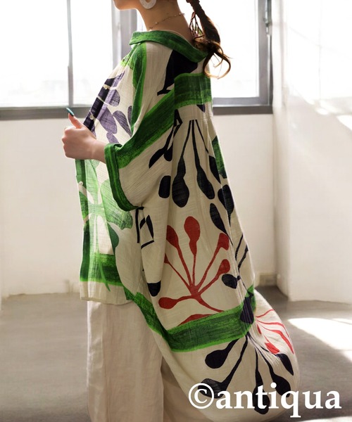 antiqua(アンティカ)の「ボタニカルコットンシャツジャケット(シャツ/ブラウス・レディース・マルチ・ONESIZE)」の2枚目の写真