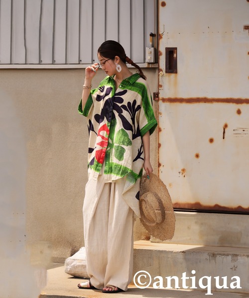 antiqua(アンティカ)の「ボタニカルコットンシャツジャケット(シャツ/ブラウス・レディース・マルチ・ONESIZE)」の3枚目の写真