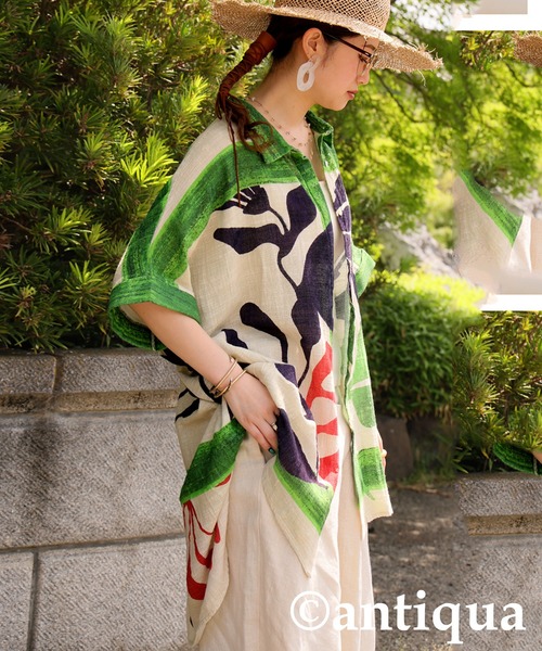 antiqua(アンティカ)の「ボタニカルコットンシャツジャケット(シャツ/ブラウス・レディース・マルチ・ONESIZE)」の5枚目の写真