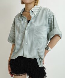 【KOOKY'N/クーキー】パッチワークストライプ半袖シャツ