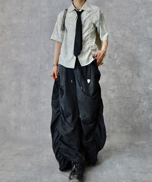 パンツ hjerte Spielio】Fade patterned shirred design pants/ フェード柄